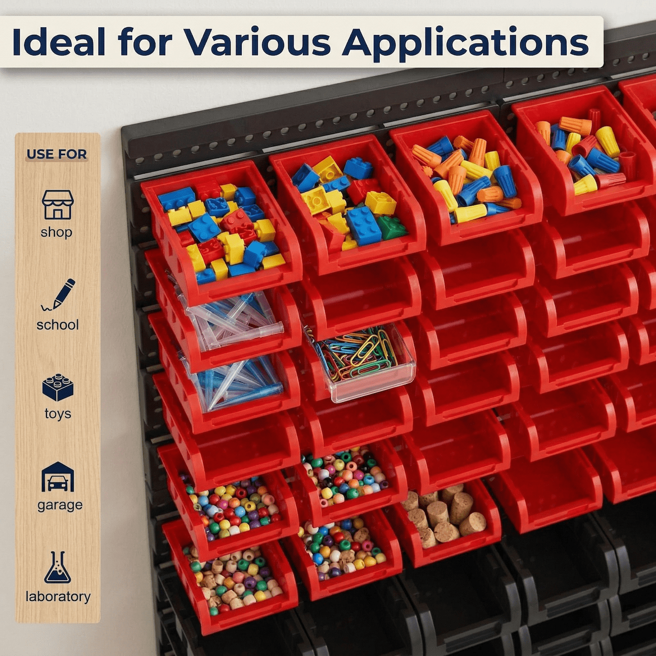 Wall Mounted Storage Bins 60PCS, Garage Parts Organizer System with 36 Red & 24 Black Bins, Pegboard Bolt & Screw Organizer, Plastic Tool Storage Bins for Hardware, Workshop, Small Parts