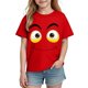 thumbnail image 5 of Blusas y camisas de manga corta con cuello redondo para niños y niñas, color liso, con estampado de expresión linda, manga corta, holgadas y cómodas, blusa para niña, 5 of 6