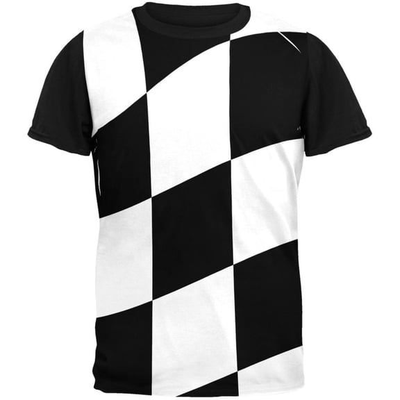 Finish Line Checkered Flag Wave Adult Black Back T-Shirt