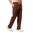 thumbnail image 4 of Dwelliawo Men's Cotton Sweatpants Casual Lounge Straight Leg Sweatpants Open Bottom Drawstring Waist Yoga Running Pant with Pockets Clearance Brown XL, 4 of 7