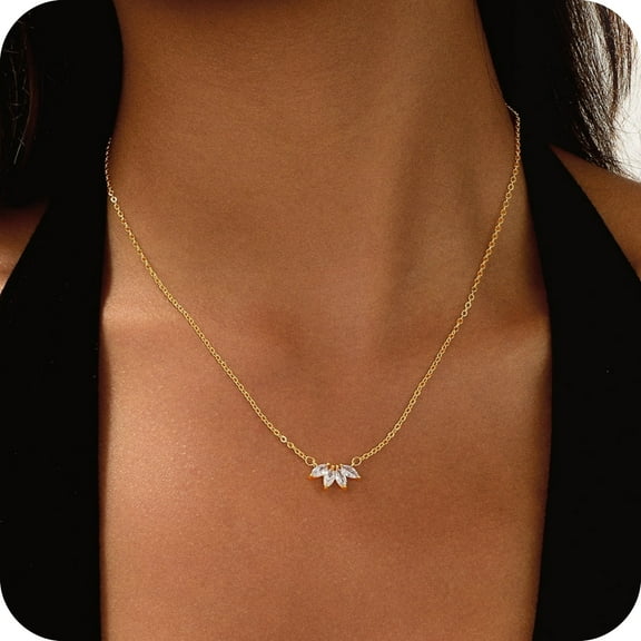 GOSFRY 14k Gold Plated Necklaces for Women Dainty CZ Leaf Necklace Flower Necklace Simple Choker Necklaces for Women Trendy Prom Jewelry Gifts