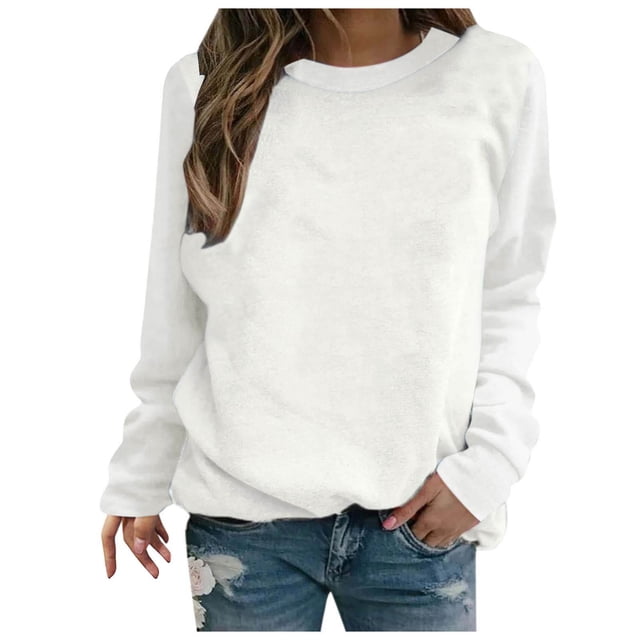 KIHOUT Spring Winter Womens Tops Fashion Long Sleeve Round Neck Solid Color Block Blouse Causal Pullover Tops