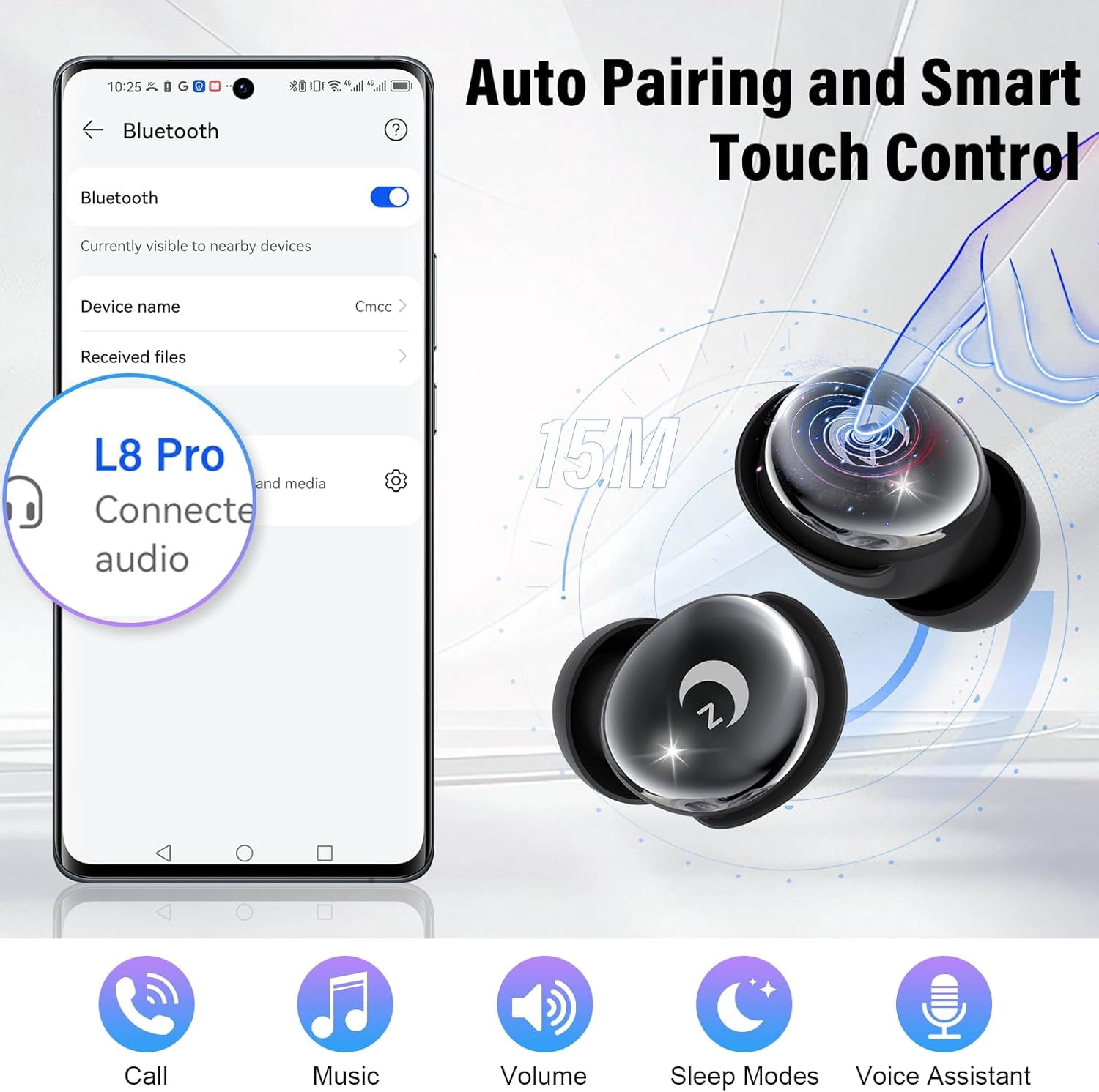 Sleep Earbuds Bluetooth 5.4 in Ear Smart Touch Screen Headphones, 48H Noise Cancelling Ear Buds with 5 EQ Modes, Mini Wireless Headphones Small Design for Side Sleepers, Clear Calls Earphones, IPX7