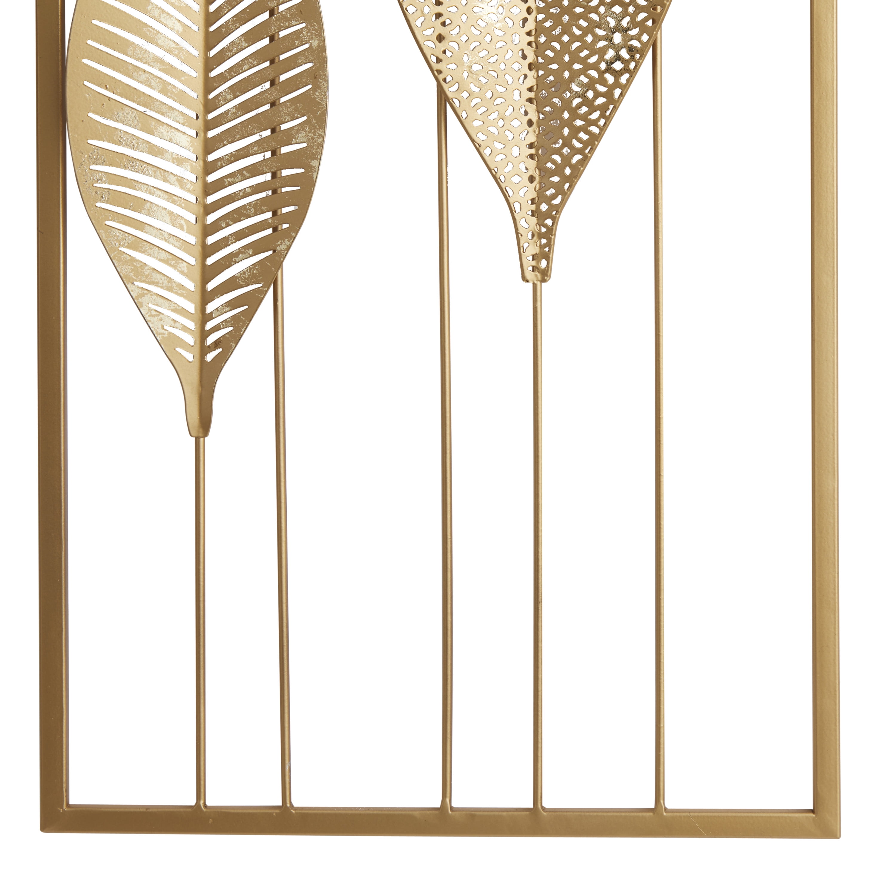 CosmoLiving by Cosmopolitan Gold Metal Tall Cut-Out Leaf Wall Decor with Gold Frame (2 Count)