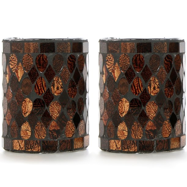 Mainstays Bronze Mosaic Glass Votive Holder, Set of Two