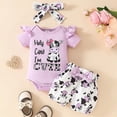 thumbnail image 2 of Baby Girl Clothes 0 3 6 9 12 18 Months Letter Print Holy Cow I'm CUTE Ruffle Romper and Floral Short Headband Sets Cute Baby Girl Summer Clothes, 2 of 7