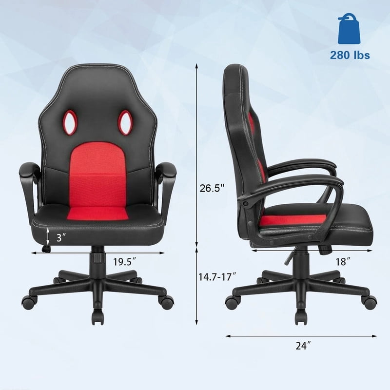 Lacoo Faux Leather Computer Gaming Chair Office Desk Chair with Lumbar Support, Red