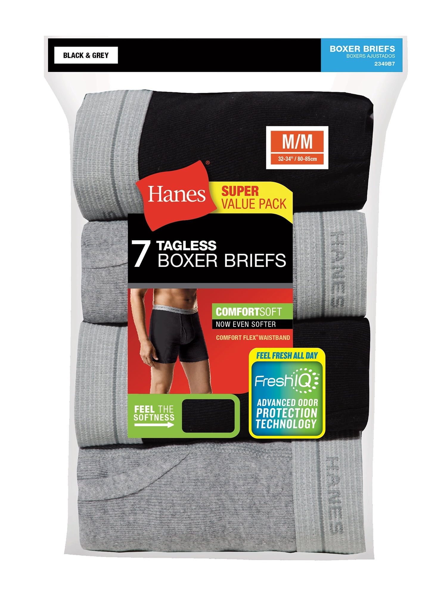 Hanes Men's Boxer Briefs 7-Pack ComfortSoft TAGLESS FreshIQ Flex Waistband Grey