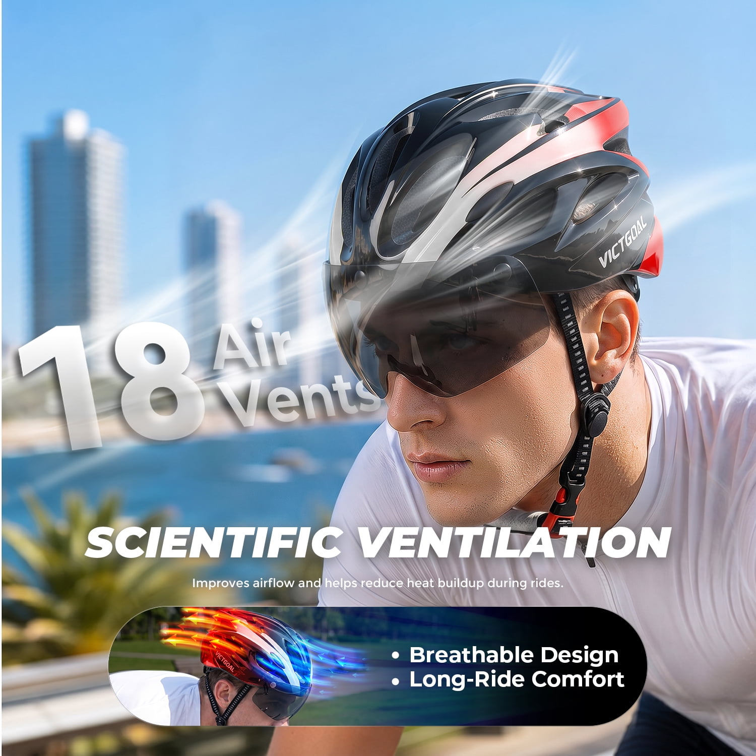 VICTGOAL Bike Helmet for Adults with Light and Goggles Lightweight MTB Road Bicycle Helmets for Men Women Cycling Ebike Scooter