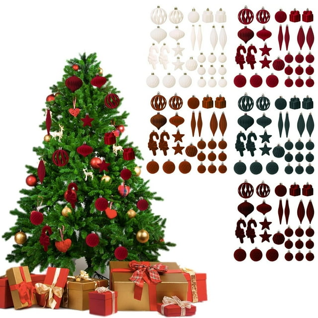 Paquete de 28 Bolas Navideñas Decorativas con Forma de Nieve para Árbol de Navidad | Variedad de Estilos | Fáciles de Colgar | Polipropileno Ps | Zar250731002Bg