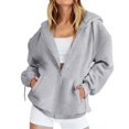 thumbnail image 2 of Vedolay Women Long Sleeve Sweatshir Fashion 2023 Solid Color Long Sleeve Women Hoodie Sweater Zip up Jacket Grey,M, 2 of 5