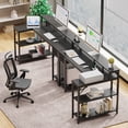 thumbnail image 3 of SUPERJARE L-Shaped Gaming Desk, LED Computer Desk with Power Outlets, Office Corner Desk with Drawer, Reversible L Shape Desk in Carbon Fiber Black, 3 of 8