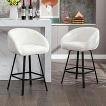 Zesthouse 26.4" Counter Height Swivel Bar Stools Set of 2, Sherpa Barrel Bar Stools with Backs, Modern Boucle Counter Stools for Pub Kitchen Island, White