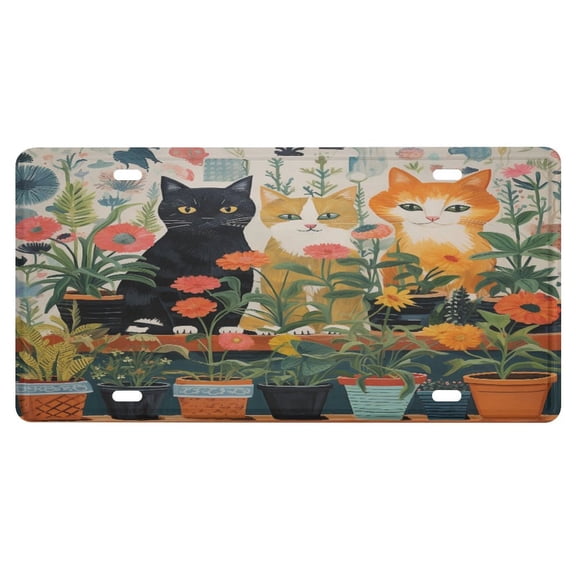 Metal Car Plate Cats In The Flowerpots Home Wall Automobile Bar Garage Man Cave Decoration Cat Lover Girls Gifts Custom License Plate Aluminum License Plate for Women Men 6 X 12 Inch