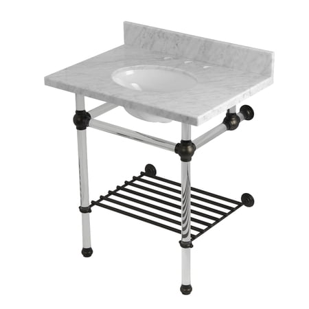 Kingston Brass KVPB30MAB5 Templeton 30" Carrara Marble Console Sink with Acrylic Legs and Shelf (8-Inch, 3-Hole), Carrara Marble White/Oil Rubbed Bronze