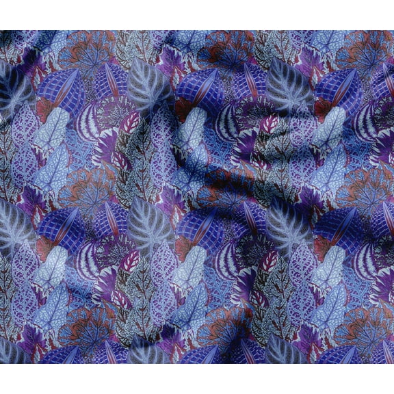 Soimoi Heavyweight Cotton Canvas Fabric Material- 56 Inch Wide, Blue- Leaves Print, Ideal For Making Durable Tote Bags, Backpacks, Upholstery, Cushions, Tents, Outdoor Furniture Covers, 1 Yard