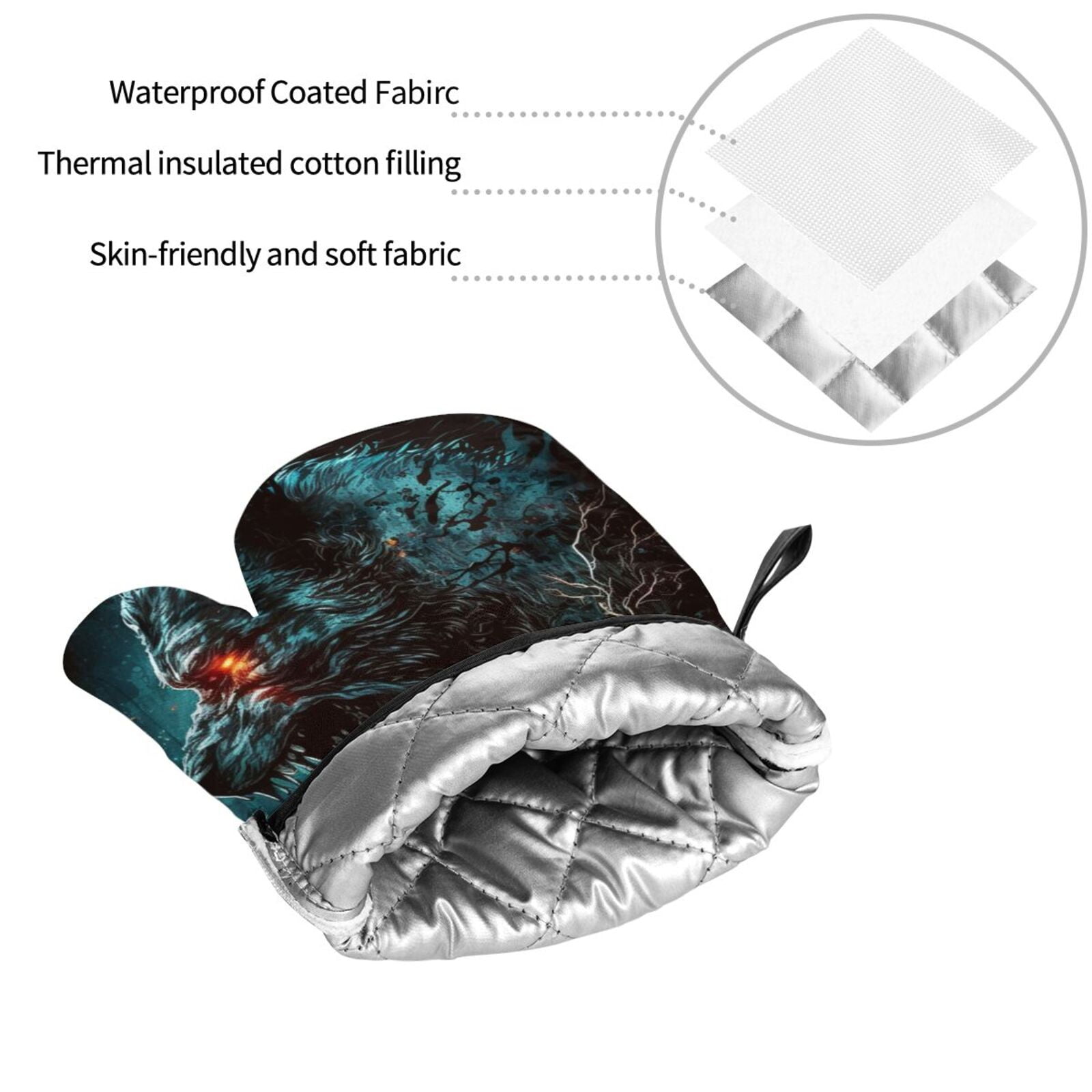Werewolf Howling Night Cool Wolf 4Pcs Oven Mitts and Pot Holders Sets Oven Kitchen Gloves Hot Pads for Cooking BBQ Baking Grilling