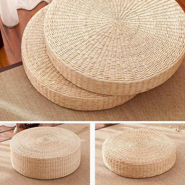 CUTICATE Round Japanese Style Thicken Floor Cushion Tatami Mat Woven Straw  Rattan Yoga Kowtow Cushion Patio Balcony Mat 36x9cm