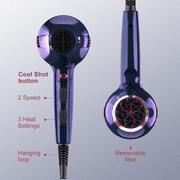 Hair Dryer, CONFU 1875W Professional Ionic Blow Dryer for Hair Care,3 Attachments for Home Salon Travel, Purple