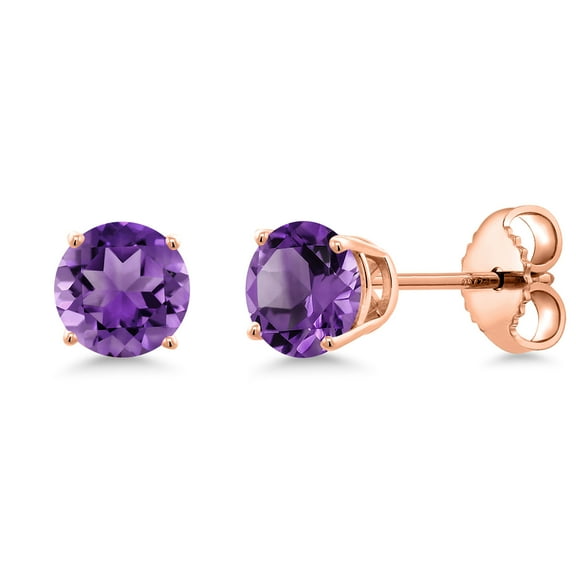 Gem Stone King 0.50 Ct Round 4mm Purple Amethyst 18K Rose Gold Plated Silver Stud Earrings for Women Men