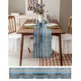 thumbnail image 3 of Vintage Blue Brown Grey Table Runner 70 Inches, Retro Farmhouse Wooden Country Bed Runner Dresser Scarves Tabletop for Indoor Outdoor Parties/Ceremony/Banquet, 13" x 70", 3 of 8