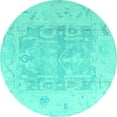 thumbnail image 1 of Ahgly Company Machine Washable Indoor Round Abstract Turquoise Blue Modern Area Rugs, 8' Round, 1 of 4