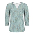 thumbnail image 6 of JTZGDY Dressy Tops for Women Casual Boho Floral Printed Summer 3/4 Smoked Cuff Sleeve V Neck Graphic Tunic T-Shirts Trendy Pullover Blouse Green S, 6 of 8