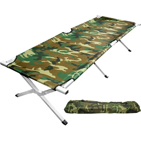 Grizzly Outdoors – Steel Frame CAMO Camp Cot with CAMO Carry Bag 330 lb Capacity Steel Frame