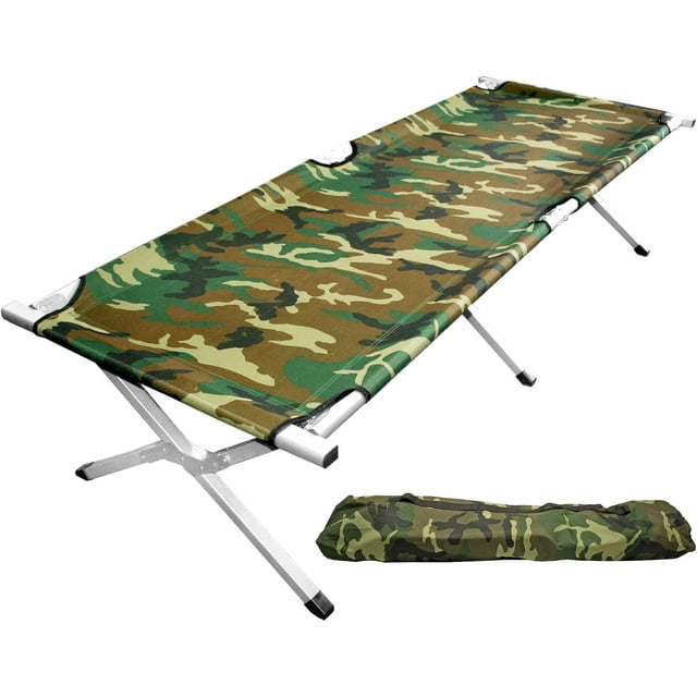 Grizzly Outdoors – Steel Frame CAMO Camp Cot with CAMO Carry Bag 330 lb Capacity Steel Frame