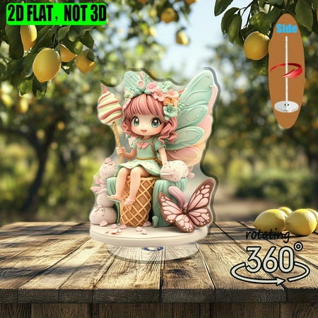 1pc 2d flat Rotating acrylic centerpiece featuring a miniature fairy on a sugar cone throne perfect for whimsical events celebrations or as a unique gift for special occasions