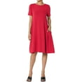 thumbnail image 1 of Robe T-Shirt Évasée à Manches Courtes Col Bateau Longueur Genou avec Poche pour Femmes PLUS, 1 of 6
