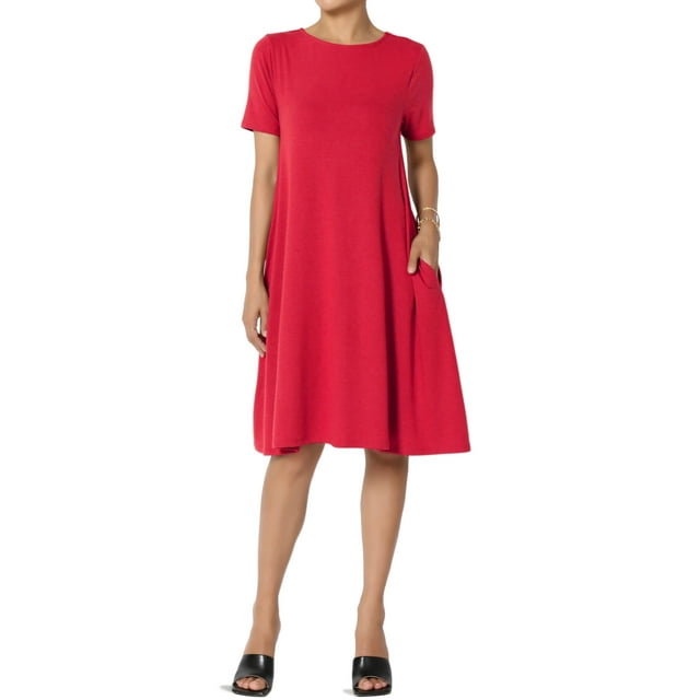Robe T-Shirt Évasée à Manches Courtes Col Bateau Longueur Genou avec Poche pour Femmes PLUS