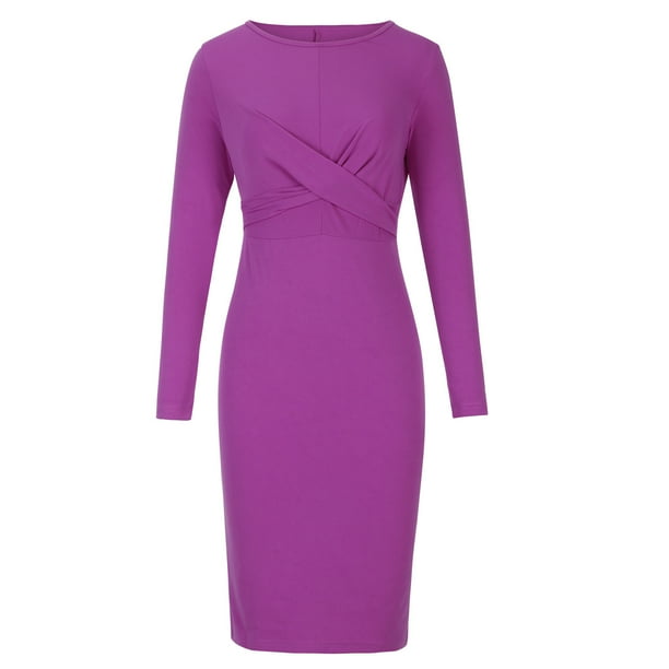 Vestidos Para Mujer Vestido de Manga Larga Sólido Delgado Abrigo de Cadera Vestido de Cuello Redondo Odeerbi ODB174758