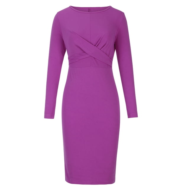 Vestidos Para Mujer Vestido de Manga Larga Sólido Delgado Abrigo de Cadera Vestido de Cuello Redondo Odeerbi ODB174758
