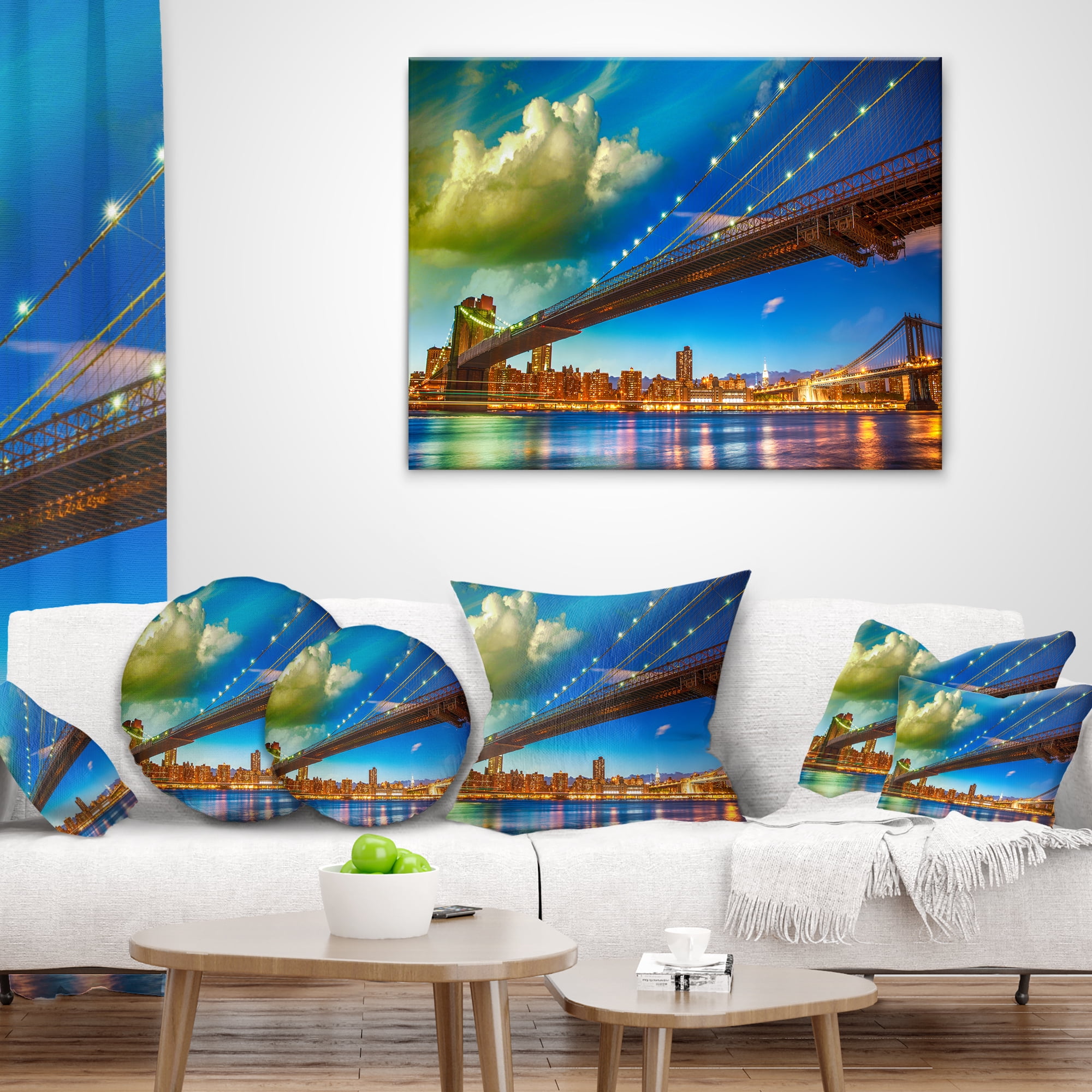 Designart Brooklyn Bridge with Cloud in Sky - Cityscape Photo Throw Pillow - 16x16