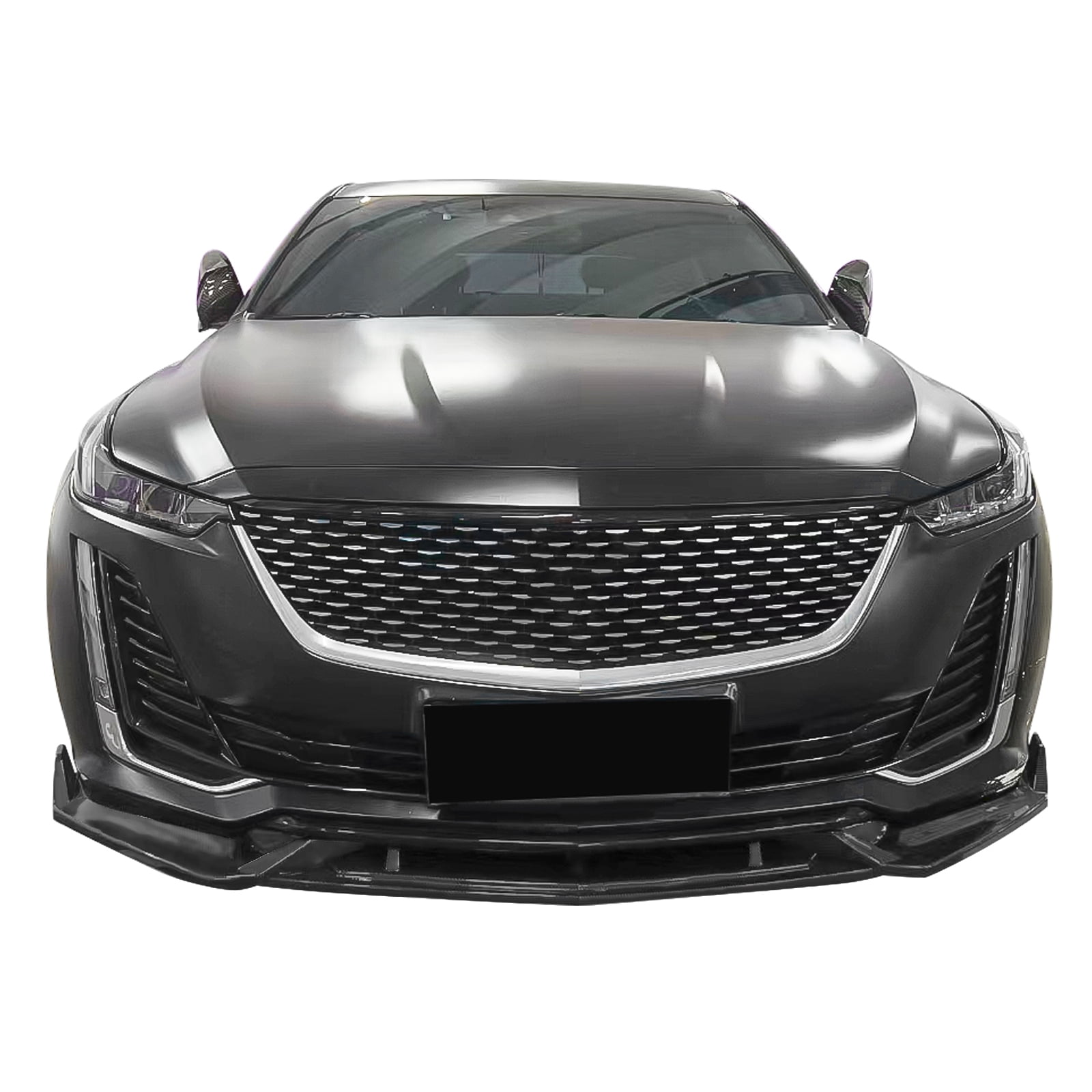 Ikon Motorsports Compatible with 20-24 Cadillac CT5 3PCS Front Bumper Lip Spoiler Kit IKON Style PP Matte Black