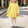 thumbnail image 2 of JUMEYU Baby Girls Ruffled Flannel Long Sleeve Medium Length Solid Color Casual Dress 24 36 Months (Yellow,24-36 Months), 2 of 7