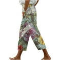 thumbnail image 2 of Stamzod Womens Cropped Pants Summer Floral Printed Stretch Waist Straight Capri Pants Casual Loose Pull on Capris for Women with Pocket Multicolor-4 L, 2 of 5