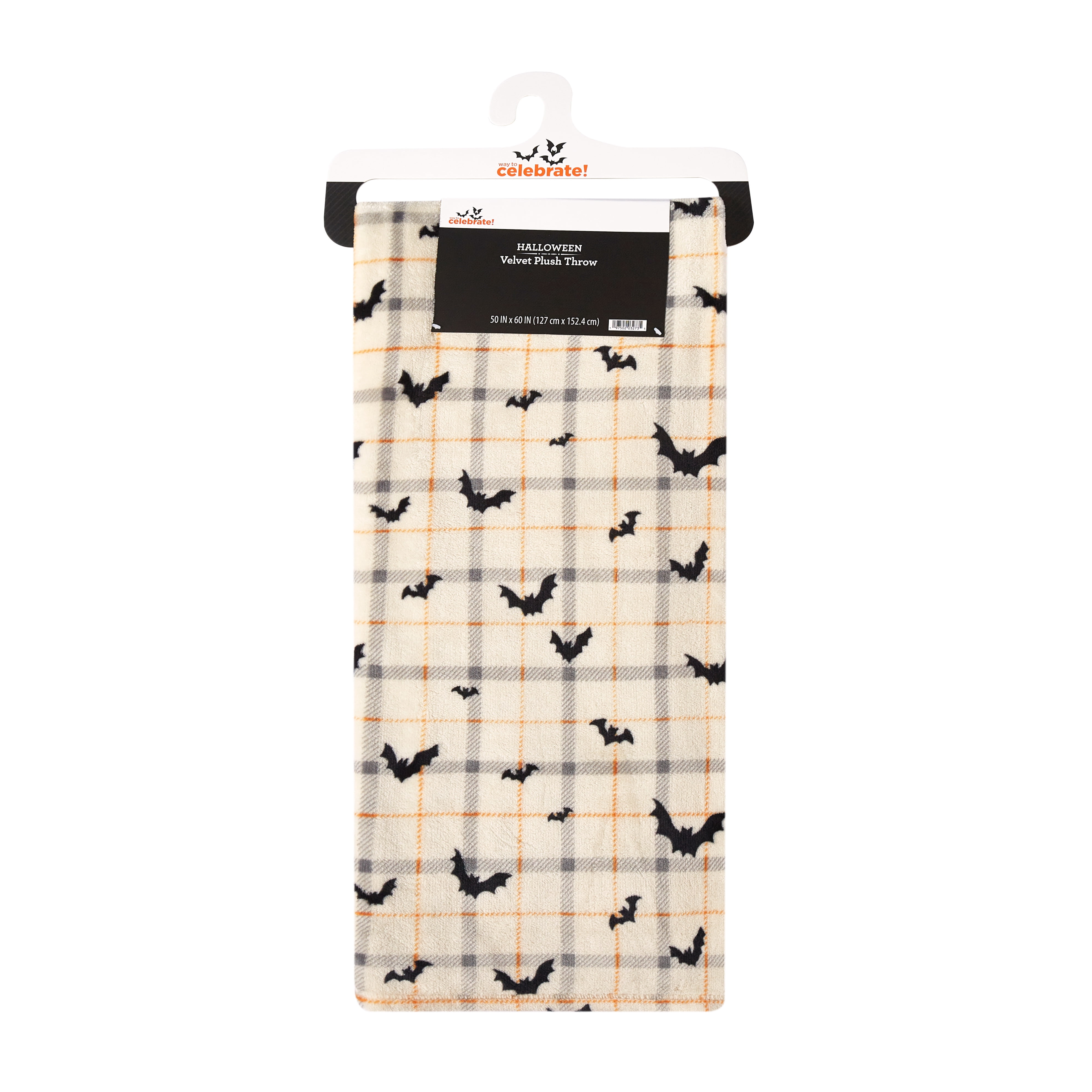 Way To Celebrate 50"x60" Off-White Plaid Bat Plush Throw