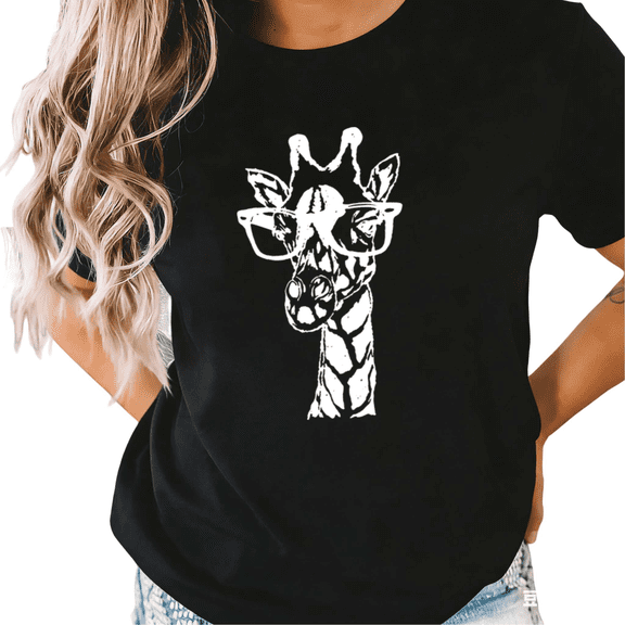 Black S-5XL Kawaii Giraffe Wearing Glasses Print Tshirt Graphic Tees Shirts Funny Animal Tops