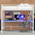 thumbnail image 2 of MODERNLUXE Full Size Loft Bed with Desk and Shelves, Metal Gaming Bed with LED Light and USB Charging, White, 2 of 17