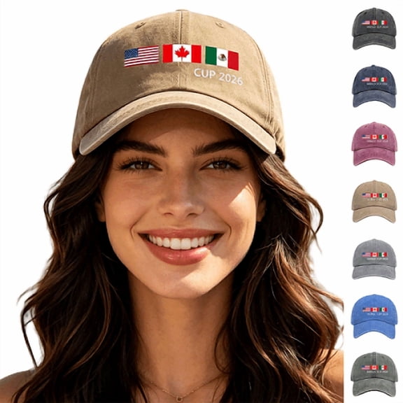 Apeya Celebrate 2026 World Cup Baseball Cap, USA Canada Mexico Three National Flags Vintage Washed Dad Hat, Adjustable Soft Hat for Men Women Sports Festival