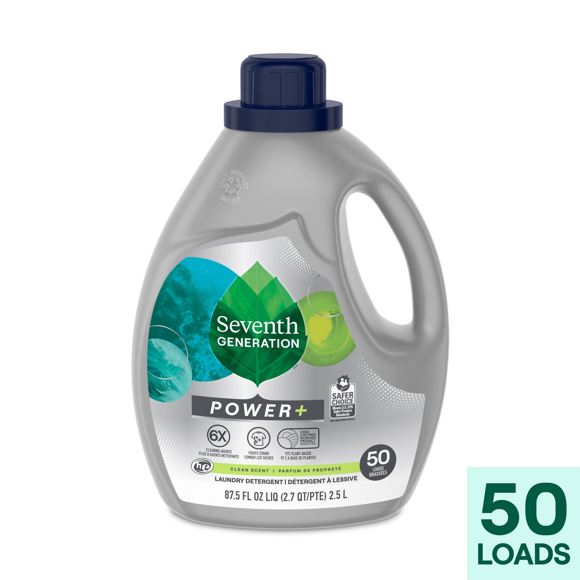Seventh Generation Natural Liquid Laundry Detergent Power Plus Clean scent Washing Detergent 87.5 oz