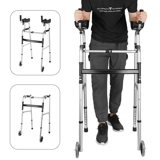 Folding Walkers for Seniors with Wheels, Height Adjustable Rolling