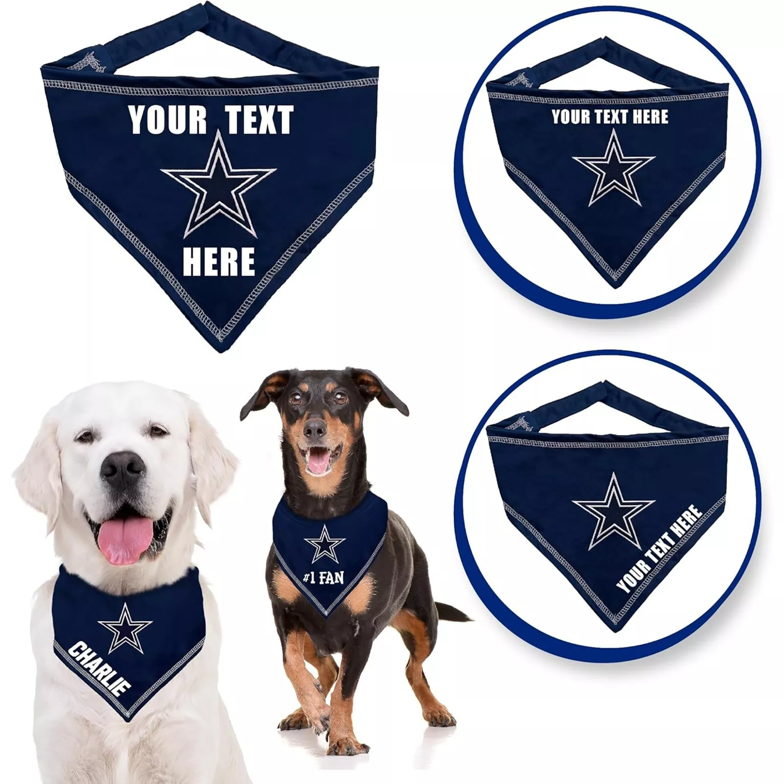 Pets First NFL Personalized Tie Bandana for Dogs & Cats Customizable Dog Bandana