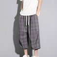 thumbnail image 5 of Dagugfen Capri Pants for Men Plus Size Drawstring Elastic Waist Plaid Loose Lightweight Casual Crop Pants, 5 of 9