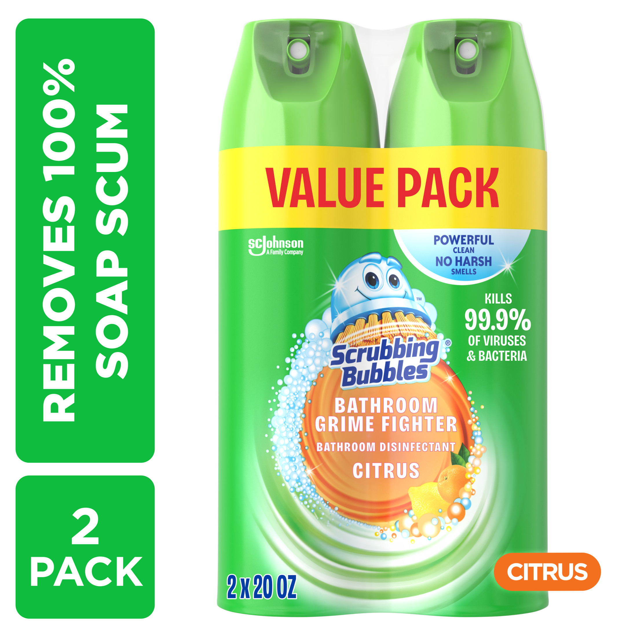 Scrubbing Bubbles Bathroom Grime Fighter, Citrus, 20 oz, 2 Pack
