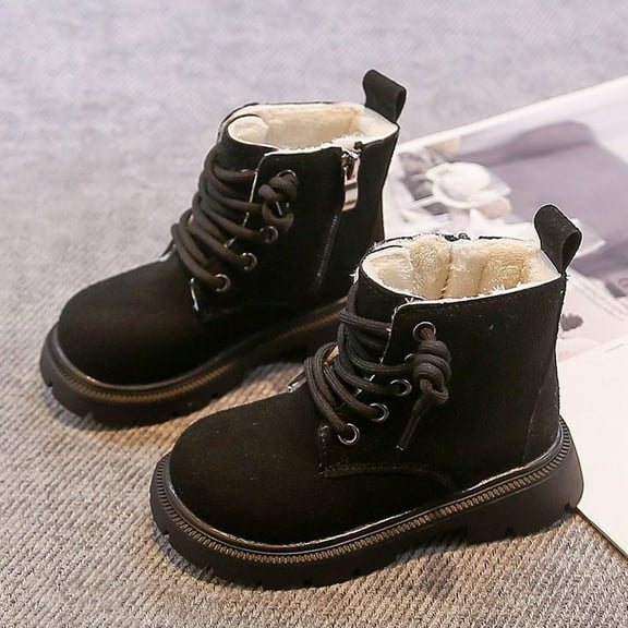 dazeni Unisex Boys Girls Winter Warm Ankle Boots with Side Zipper and Adjustable Lace Up Cozy Soft Fleece Lined Snow Boots No Slip Footwear