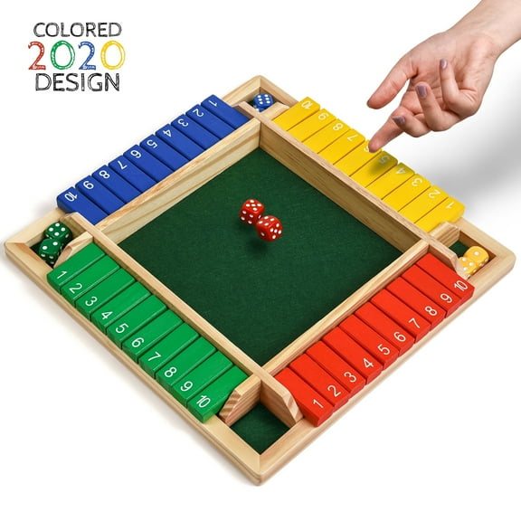 Wooden Shut The Box – Indoor Dice Game – Ideal for 2-4 Players – Great Family Game – Colorful 2021 Design - Comfortable Felt - Nice Gift Packaging