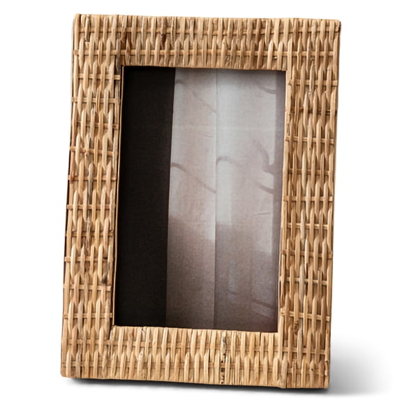 India Handicrafts Decorative Home Décor Holds 4 x 6 Inch Photo Handwoven Tabletop Picture Frame, Natural Brown, Wicker